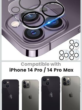New Apple iPhone 14 Pro / 14 Pro Max Camera Lens Protector, 3 Pack